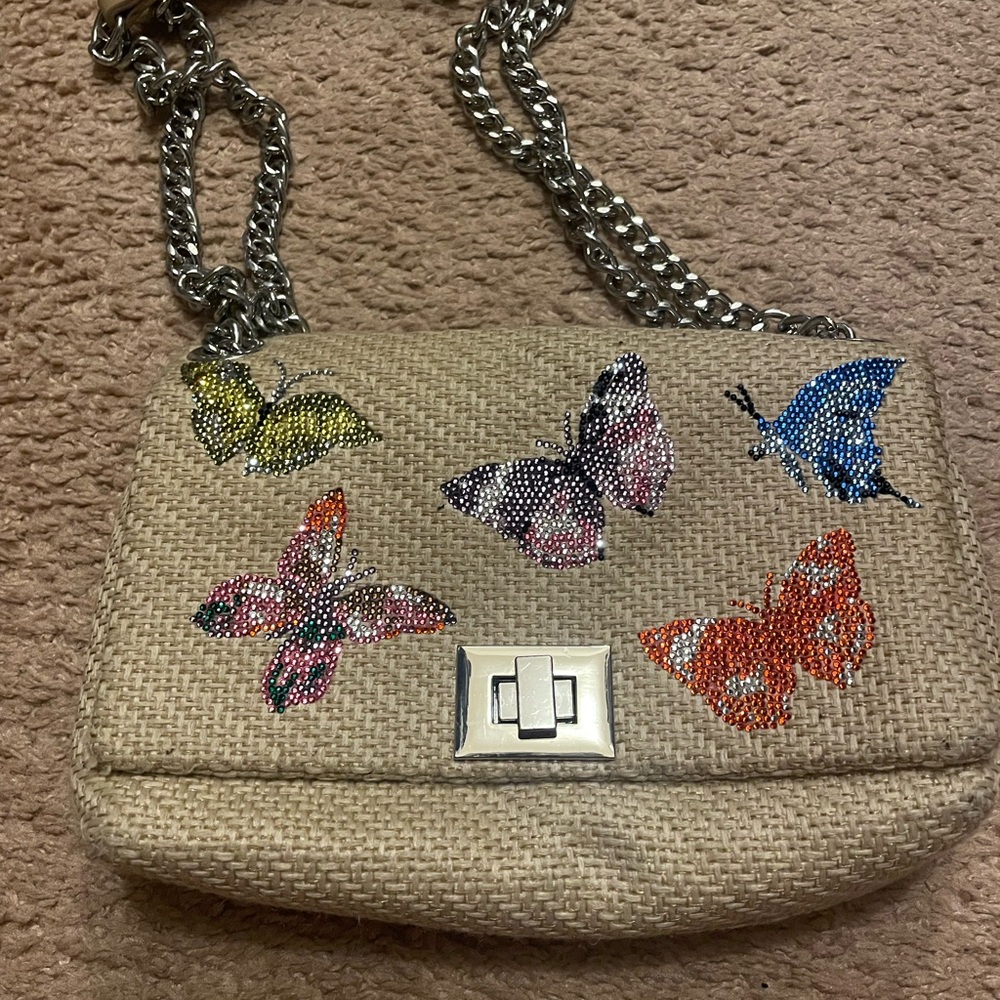 Butterfly Embellished Tan Bag